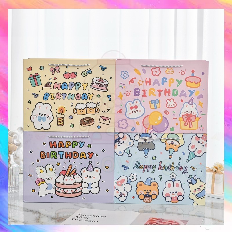 

Paper Bag Gift Cute / Paperbag Hadiah Motif HBD Ultah Happy Birthday model landscape