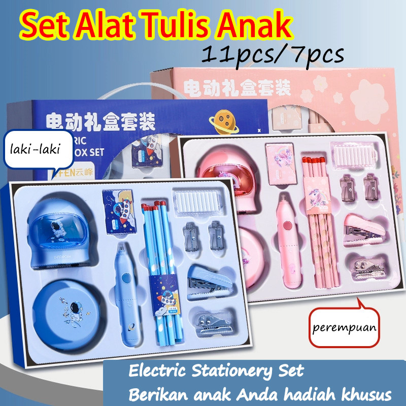 

11 in 1/Set Electric Stationery Set / Set Alat Tulis Elektrik Rautan Penghapus Vacuum Pensil Alat Tulis Elektrik