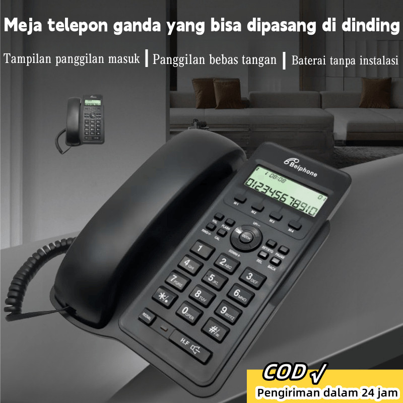 Telepon kabel rumah tangga Tampilan pemanggil LCD Tanpa baterai Speakerphone Meja Dinding Telepon ka