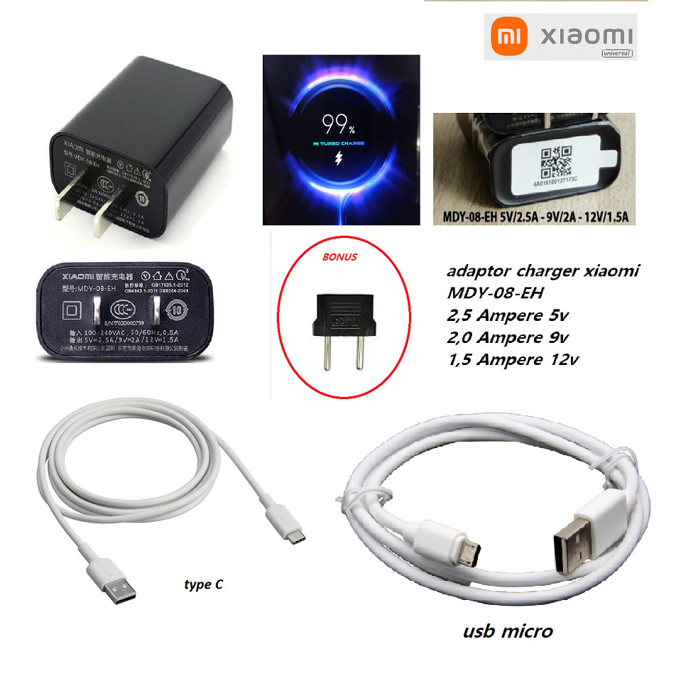 Usb C & micro kabel & adaptor  charger xiaomi Mi max 1 - Mi max 2 (MDE40/MDI40) - Mi max 3 - Mi max 