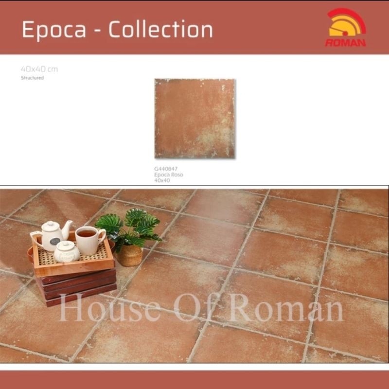 Roman Keramik 40x40 Epoca Roso (Vintage Mood) / Keramik Lantai Terracota / Keramik Lantai Rustic / K