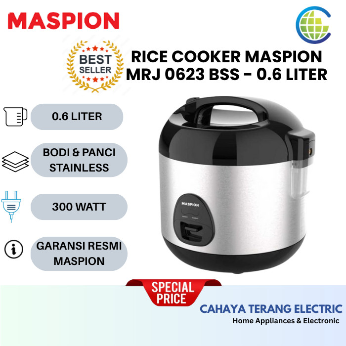 MASPION Rice Cooker Magic Com Mini 0,6 Liter 0.6L MRJ 0623 BSSS Stainless MRJ-0623BSSS MRJ0623BSSS