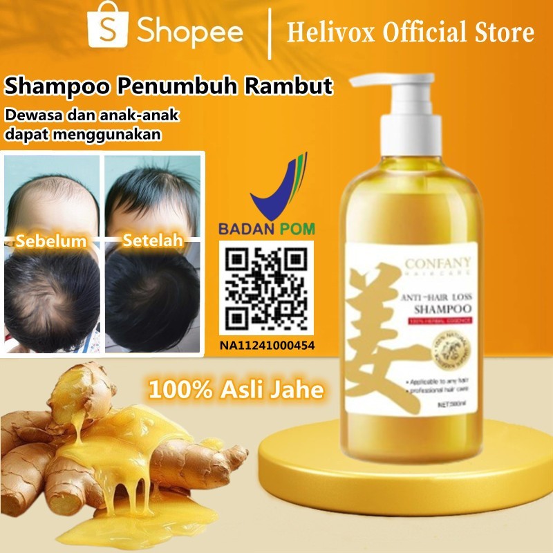 HELIVOX Shampo penumbuh rambut cepat Shampoo anti rontok jahe Rambut rontok anak Pemanjang rambut pe
