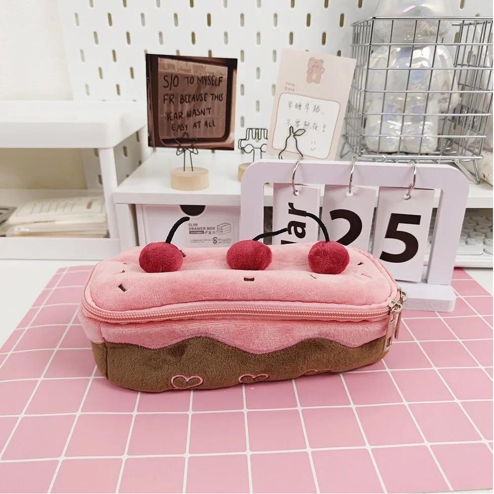 

Cute Plush Cake Pen Bag Exquisite Storage Cherry Large Capacity Student Advanced Stationery Bag Korean Stationery Pencil Pouch