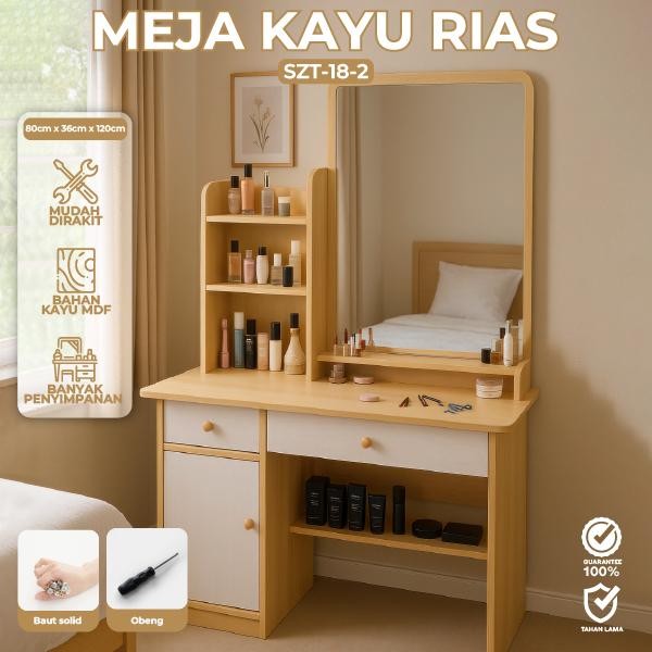 Meja Rias Minimalis Meja Rias Aesthetic Meja Rias Sliding Meja Make Up Meja Skincare Bahan Kayu