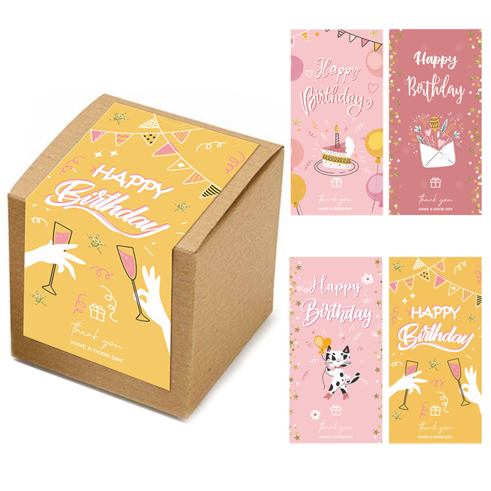 

50 Pcs Happy Birthday Rectangular Sticker Gift Box Sealed with Self-adhesive Label Packaging Supplies Birthday Gift Seal Sticker