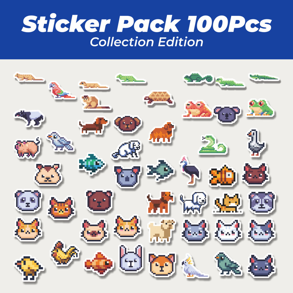 

Hot Stiker Hewan Pixel Lucu Anti Air Stikers Berperekat Waterproof Sticker Decal Buat Motor Helm Buku Journal Koper Casing HP Laptop Botol Minum