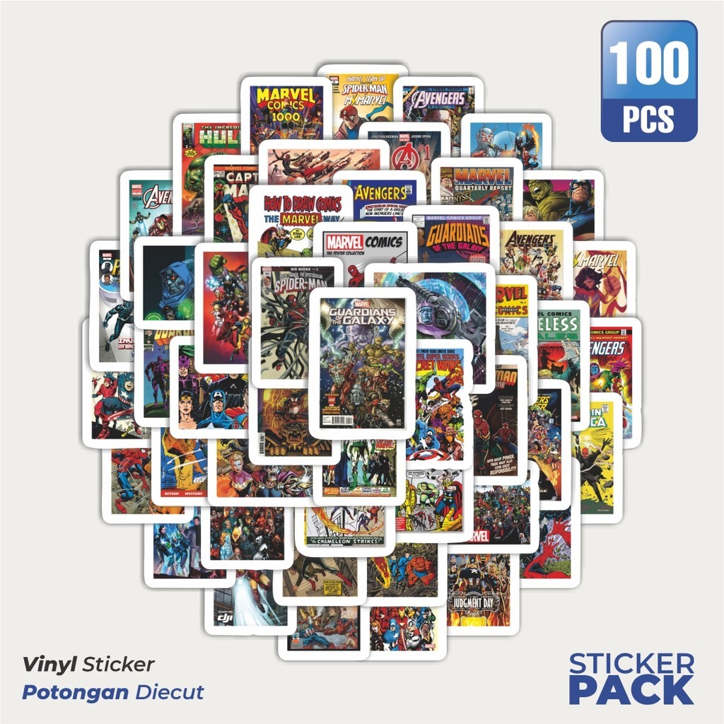 

100 PCS STIKER Komik Superhero Waterproof Aesthetic- Untuk Laptop, Motor, dan Helm - Paper Stationery Pack