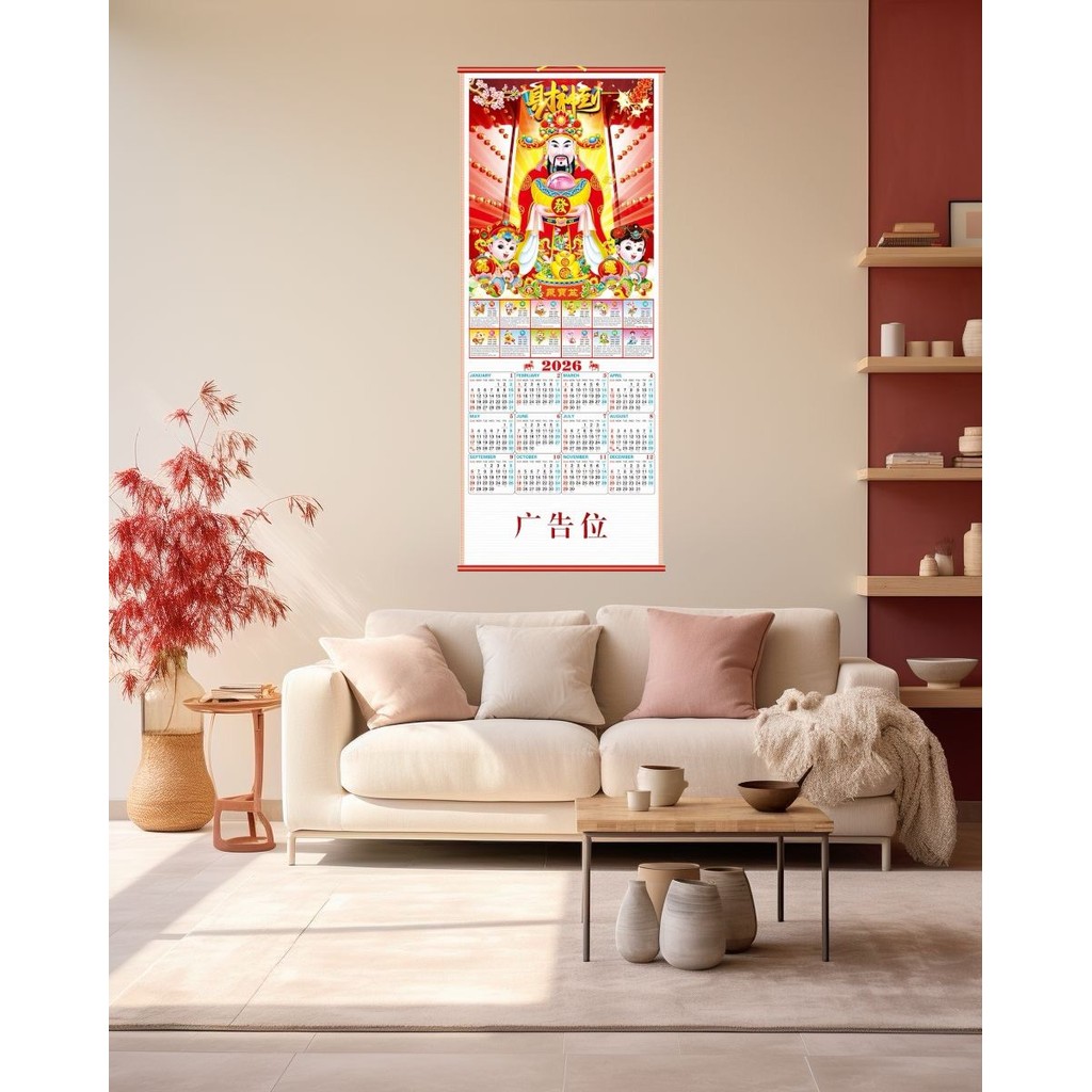 

Kalender Gulung Bulanan 2026 Gantung Dinding Cina Motif Kuda Caisen Bahan Bambu Desain Elegan Chinese