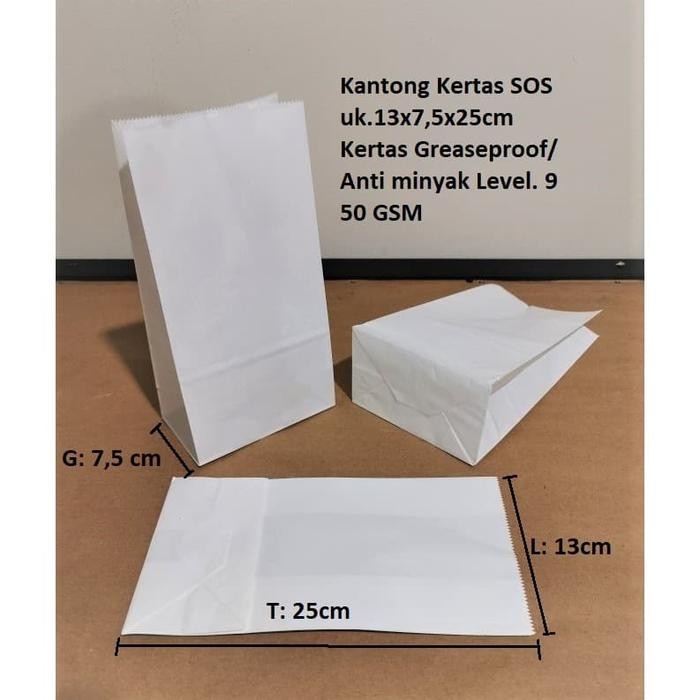 

Promo Paperbag SOS Kantong Kertas Putih 13x7,5x25 (L) 50GSM Anti Minyak terlaris