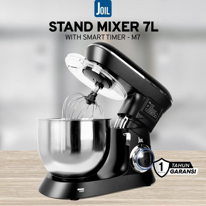 Joil Stand Mixer 7 Liter dengan Timer Off 6 Speed Mangkuk Stainless Steel Lengkap dengan 3 Alat Peng