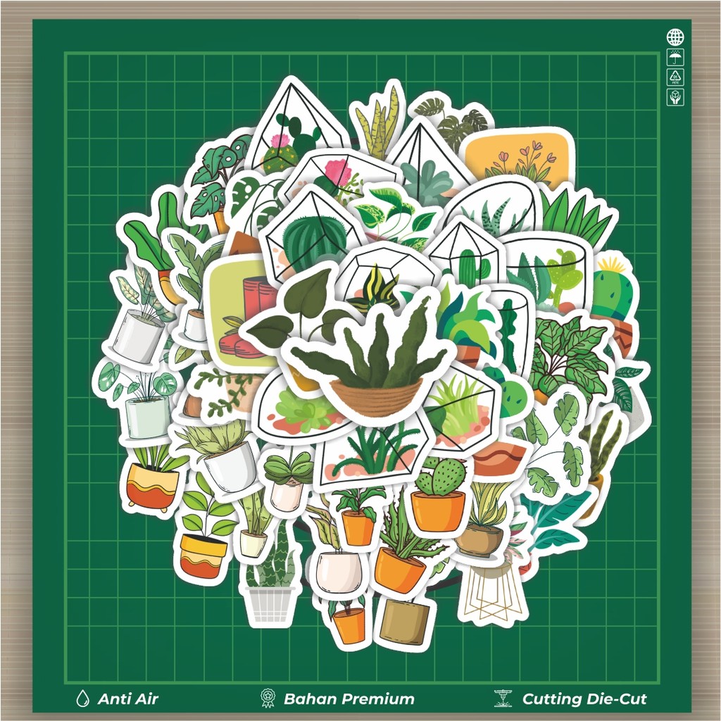 

HOT 50 PCS STIKER Stiker Lucu Tanaman Hijau Dekorasi Lucu Kreatif untuk Notebook, Skateboard, HP