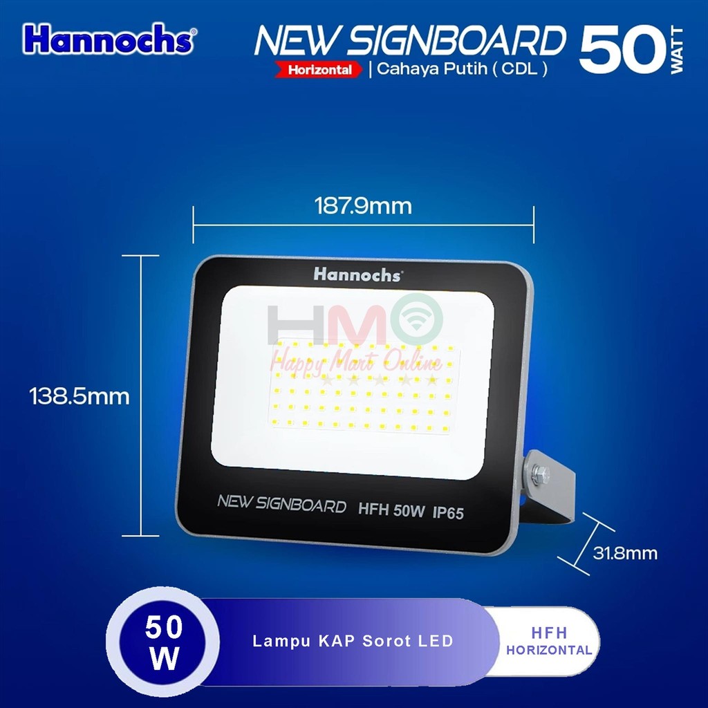 Hannochs Lampu Sorot 50 Watt Cahaya Putih HFH50W CDL Kap Sorot Waterproof 50W Flood Light LED Lampu