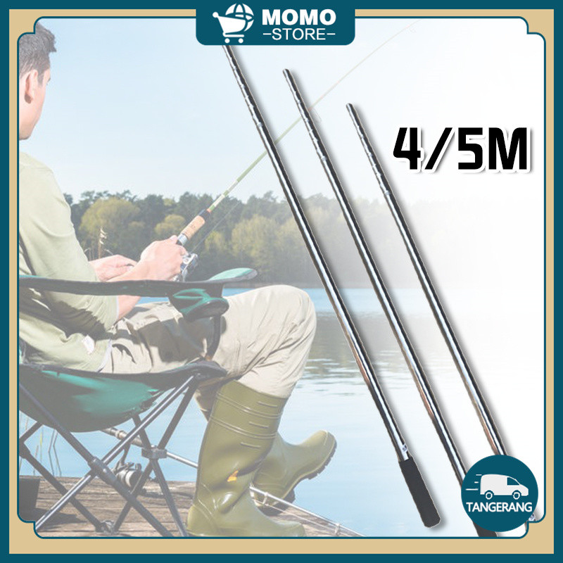4m/5m Tongkat Jala Anti Karat Tanggok Serokan Jala Ikan Jaring Retractable Stik Serokan Ikan Tebal