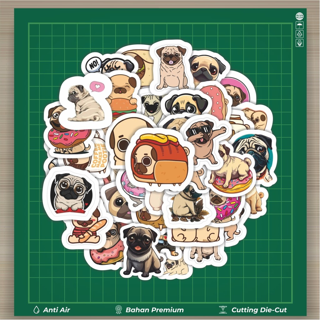 

HOT 50 PCS STIKER Stiker Hewan Pug Dog [Anjing Pug] Stiker Fashion Cars Decal Dingin Kartu Album Custom Vinyl Anti Air- Sticker Aesthetic Buku Journal Koper Casing HP Tablet Laptop Helm Motor Botol Minum