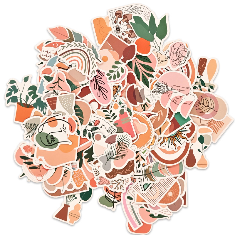 

100PCS Cartoon Leaf Stickers Artistic Style Waterproof Sticker Creative Handbook Water Cup Decorative Stickers Child Sticker Toy