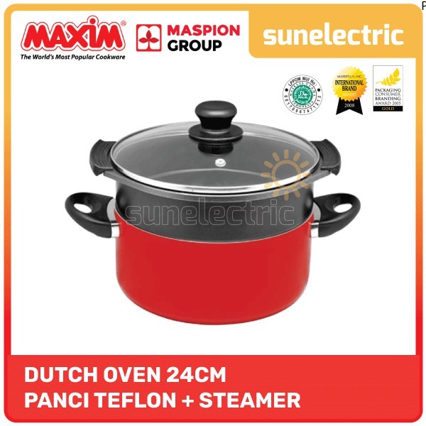 Maxim Valentino Dutch Oven + Steamer Set / Kukusan / Sarangan Dandang Teflon Anti Lengket 24 cm