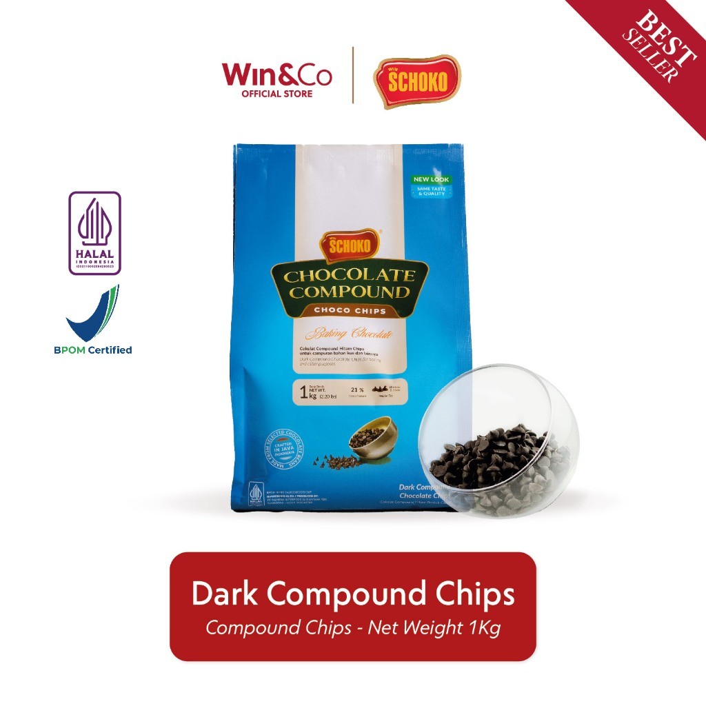 

SCHOKO Dark Compound Choco Chips / Cokelat Chips - 1kg