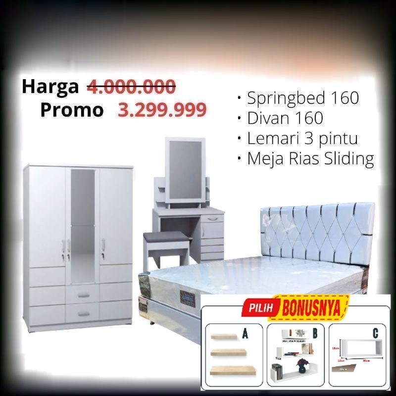 PROMO Paket Lamaran Seserahan Furniture Kamar Set / Spring bed  Full Set 160x200 / Kasur