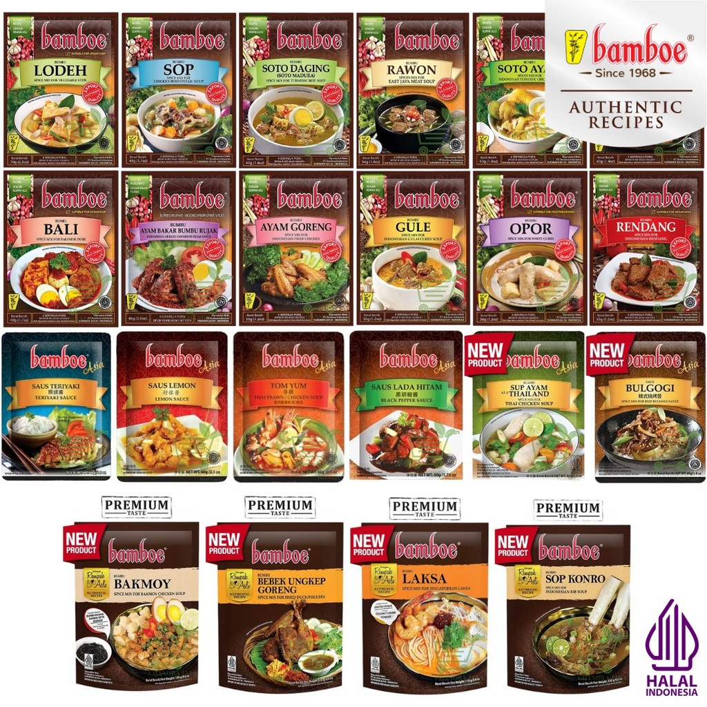 

Bamboe All Varian Bumbu Dapur Instant Bumbu Masak Bumbu Asia Bumbu Nusantara Rendang Tom Yum Rawon Teriyaki Opor Soto Ayam Lada Hitam Gule