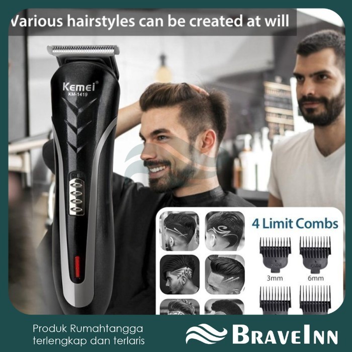 alat cukur rambut rechargeable kemei km 1419 clipper kemei 1419 【 BraveInn 】