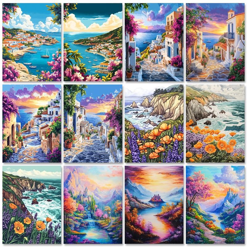 

RUOPOTY Frame Painting By Numbers Kit Colorful Beach Scenery Handicrafts Coloring Picture By Numbers For Home Decors Arts