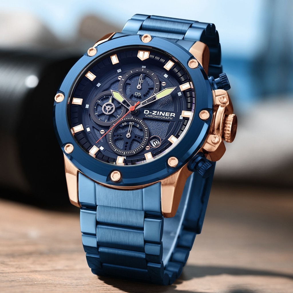 Dziner Jam Tangan Pria Dziner 9065 Rantai Stainless Steel Original Water Resistant 30M