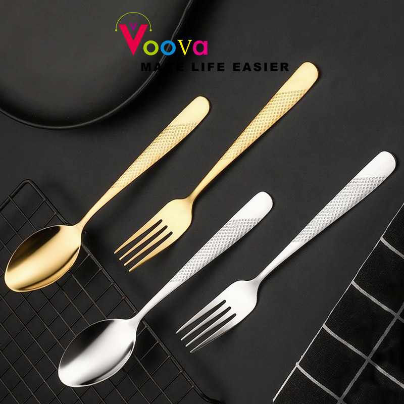 VOOVA Sendok Garpu Korea/Set Sendok Set isi 6 Stainless Steel / Alat Makan Korean Spoon Fork Stainle