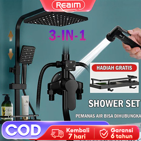 REAIM Shower Kamar Mandi Full Set 3 Dalam 1 Set Kran Cabang Shower Mandi Set Stainless Mandi Shower 