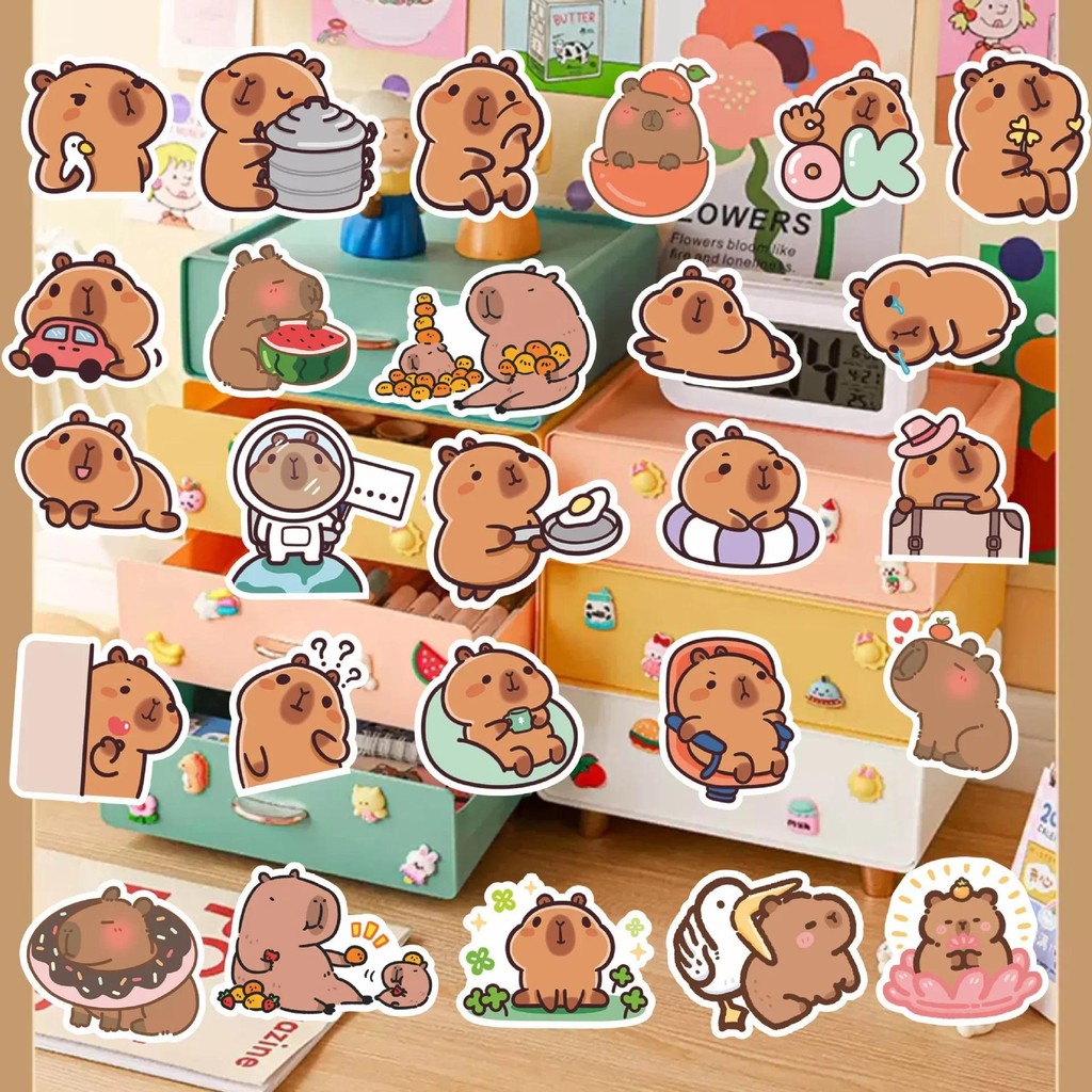

100PCS Cute Capybara Cartoon Stickers Aesthetic Children's Decoration Scrapbooking Sketchbook Stationery School Supplies Kid Toy