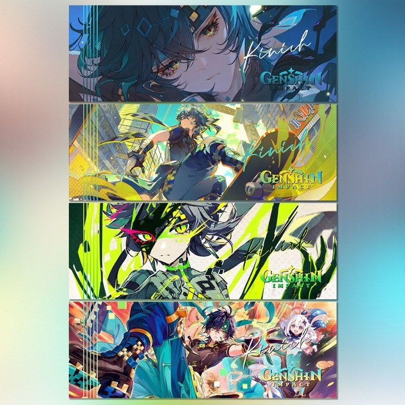 

4Pcs/Pack Anime Game Laser Ticket Rectangular Bookmark Kinich Turnfire Hunt LOMO Postcard Birthday Gift