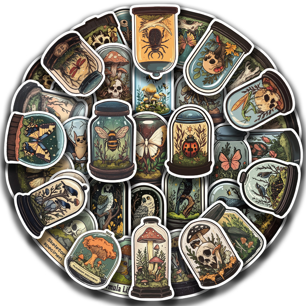 

50pcs Glass Animals Taxidermy Pattern Stickers Creative Skeleton Stickers Cute Pretty Cool Aesthetics Cartoon Vinyl Stickers