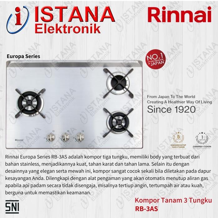 RINNAI KOMPOR TANAM 3 TUNGKU STAINLESS STEEL EUROPA SERIES RB-3AS
