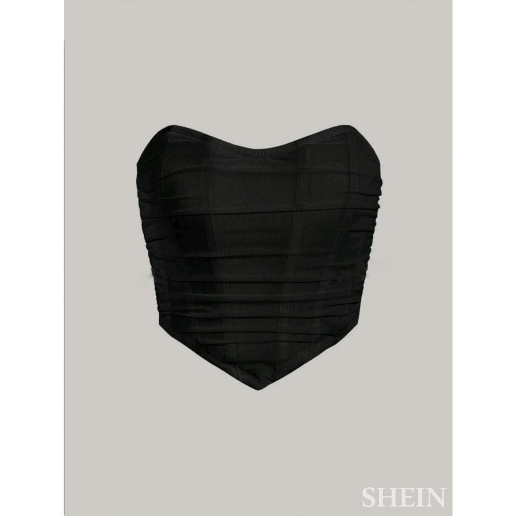 MOD Solid Ruched Bandana Tube Bodycon Black Top