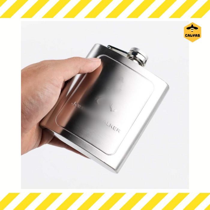 Botol Hip Flask Wine Whiskey Bottle 8 Oz Stainless Steel - Hitam - Silver 1 7Oz
