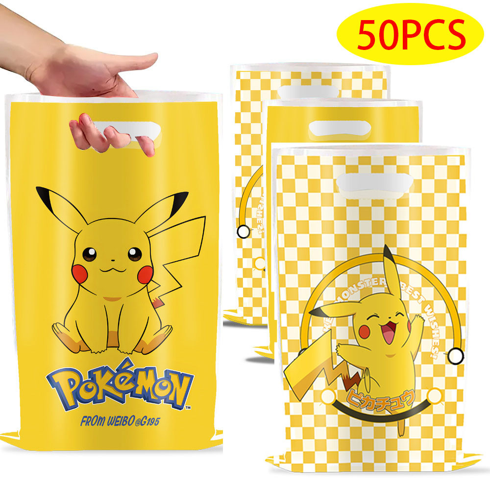 

10-50Pcs Pikachu Birthday Candy Bag 16.5*25cm Birthday Party Supplies Kids Toys Gift Party Favors Pokemon Party Gift Bag