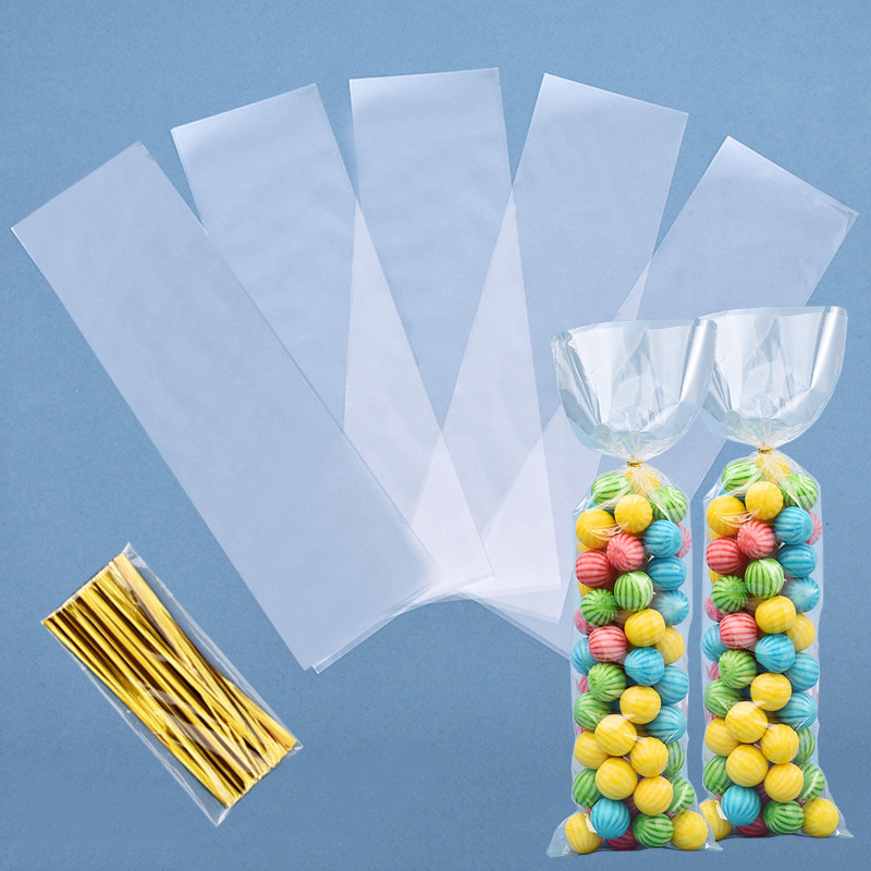 

50pcs Clear Long Candy Treat Bag Cellophane Cookie Lollipop Plastic Bag Food Gift Packaging Wedding Birthday Decor Supplies