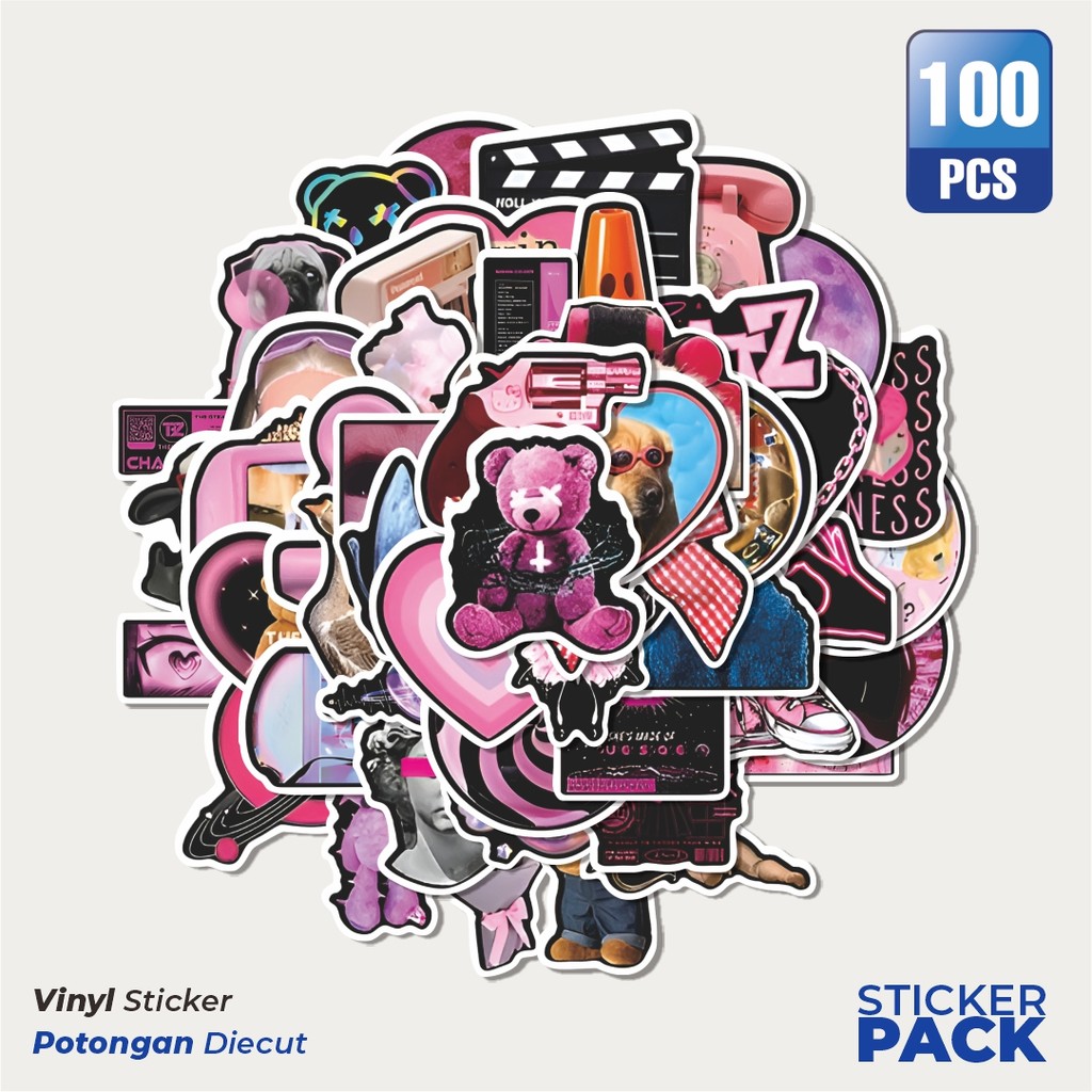 

Super Hemat! 100 PCS Stiker Euramerican Hitam dan Pink Graffiti Waterproof Aesthetic- Untuk Laptop, Motor, dan Helm - Paper Stationery Pack