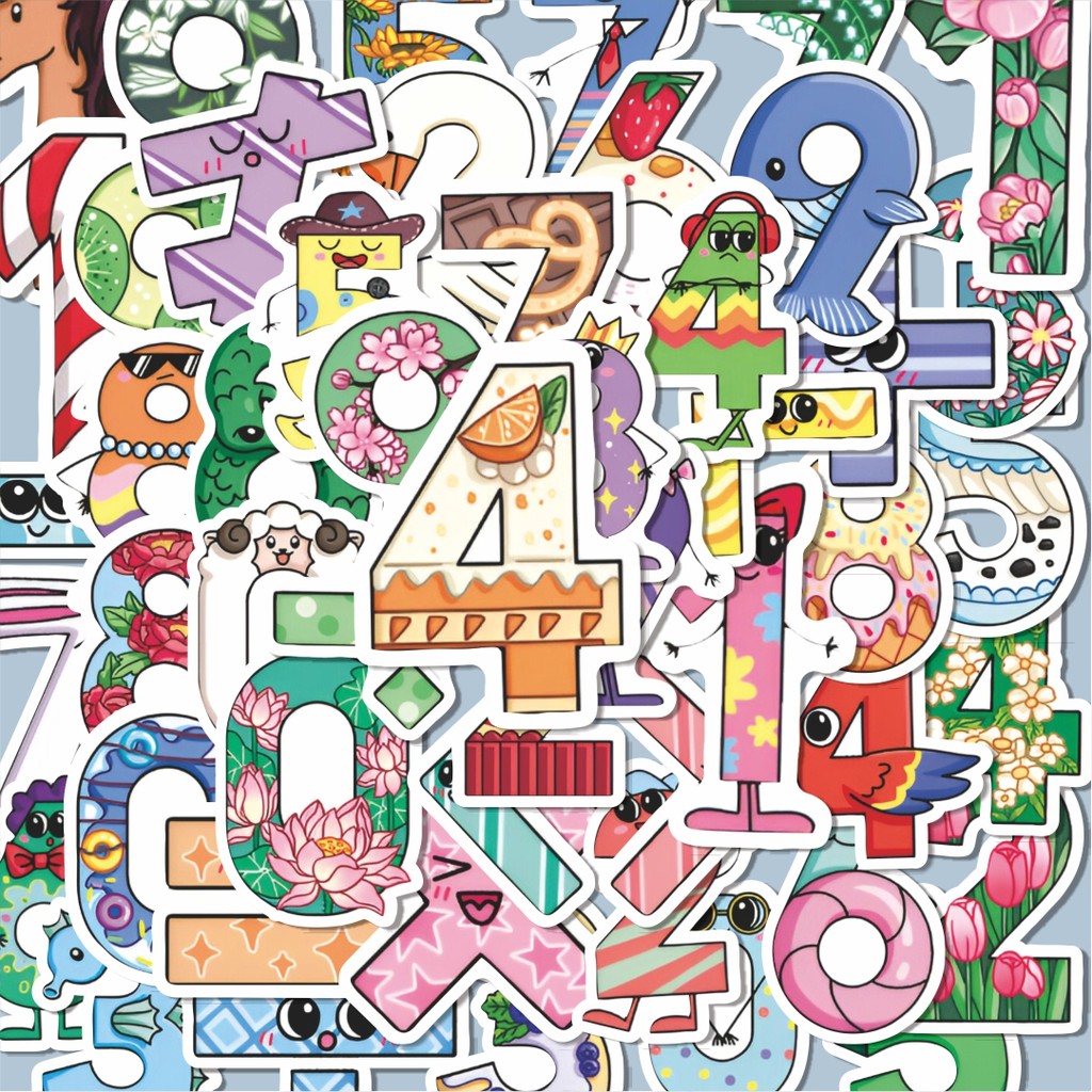 

100PCS Lucu Stiker Numerik Stiker Aesthetic Stiker Anti Air Stikers Berperekat Waterproof sticker decal buat Motor Helm Buku Journal Koper Casing HP Laptop Botol Minum Hadiah anak