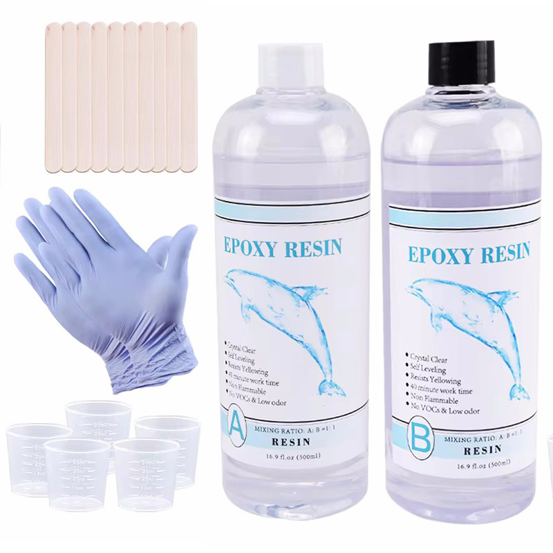 

1:1 Clear Epoxy Resin Crystal Clear Art Resin Epoxy Easy Mix Epoxy Casting Resin Kit with Measuring Cups, Stick, Silicone Gloves