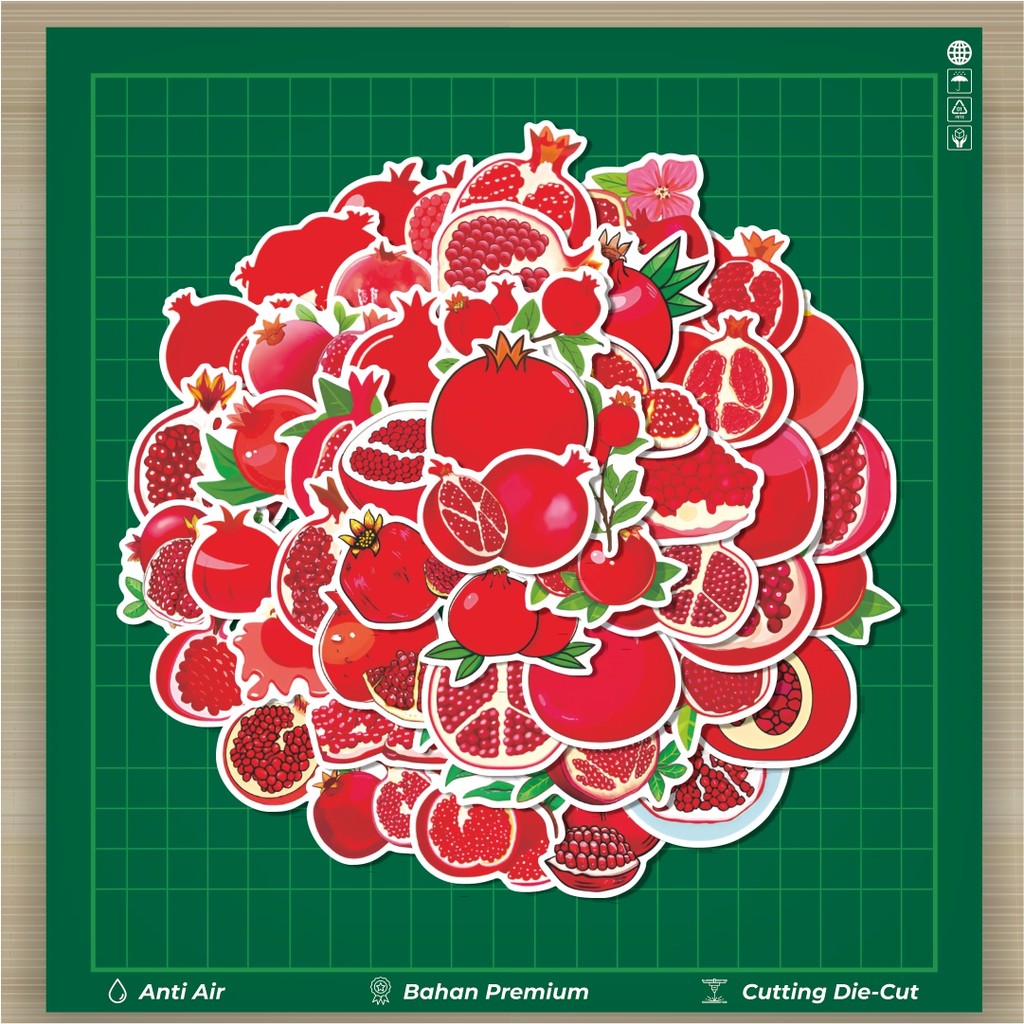 

HOT 50 PCS STIKER Stiker Piece Red Pomegranate [Potongan Delima Merah] Stiker Fashion Cars Decal Dingin Kartu Album Custom Vinyl Anti Air- Sticker Aesthetic Buku Journal Koper Casing HP Tablet Laptop Helm Motor Botol Minum