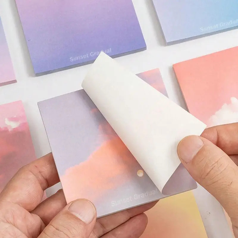 

50 Sheets Pastel Gradient Sticky Notes Set, Cloud and Sunset Design High-Quality Adhesive Memo Pads for Students Office Supplies
