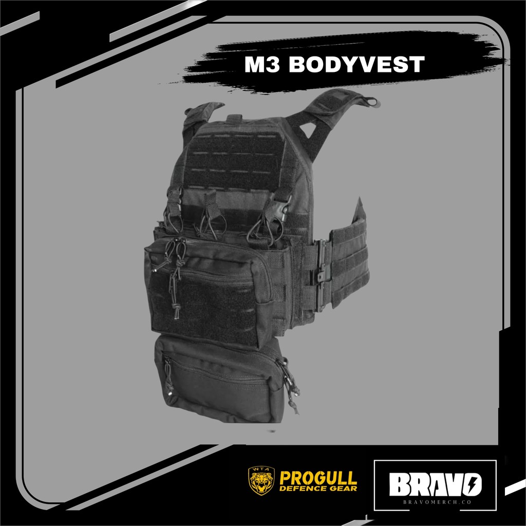 [ PROGULL DEFENCE ] BodyVest Tactical M3 Desain lasercut elegan Tni Polisi  - HITAM