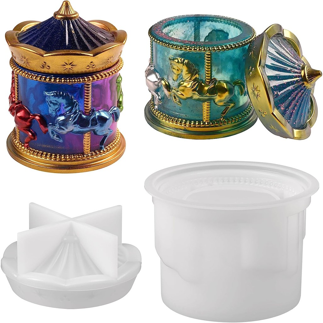 

Jar Resin Mold, Carousel Silicone Jar Molds with Lids, Epoxy Resin Casting Molds for DIY Jewelry Storage Box, Candy Container
