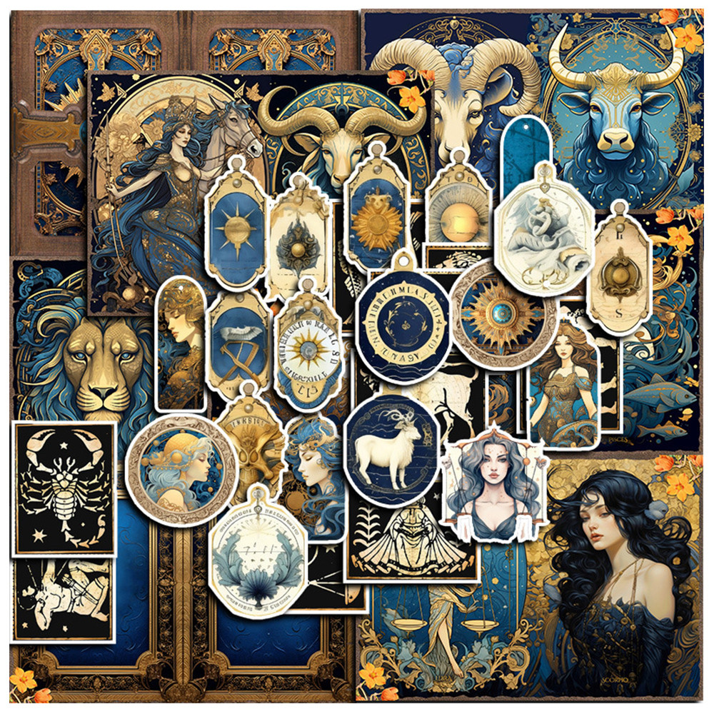 

10/38pcs Blue Series Zodiac Constellation Stickers Art Vintage Graffiti Decal Scrapbooking Guitar Suitcase DIY Sticker for Girls