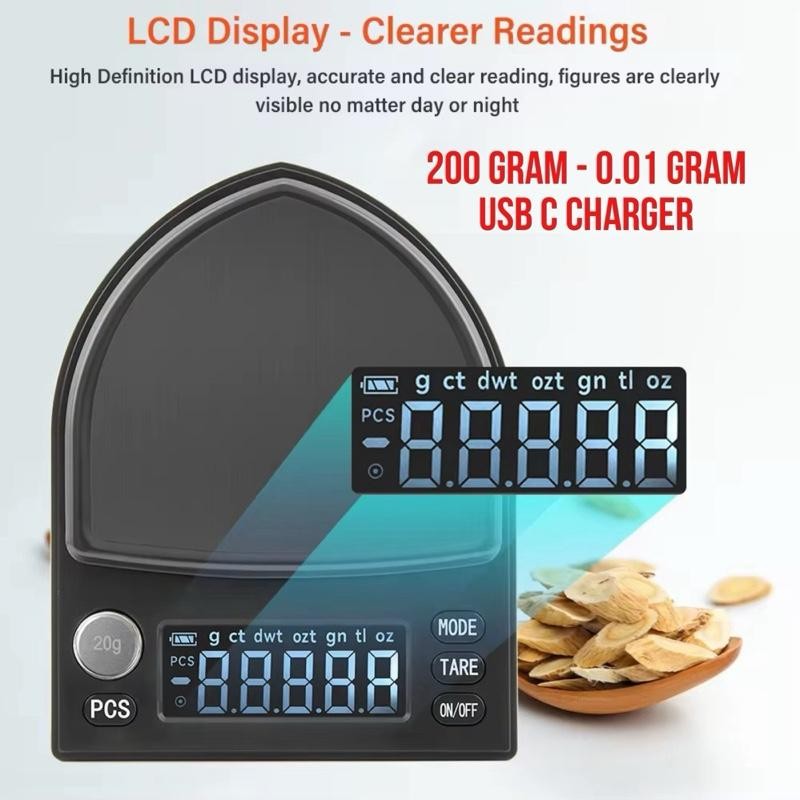 GRUN 200 gram / 0.01 Gram Timbangan Digital Emas Perhiasan Teh Kopi Obat - Obatan Umum 200g x 0.01g 