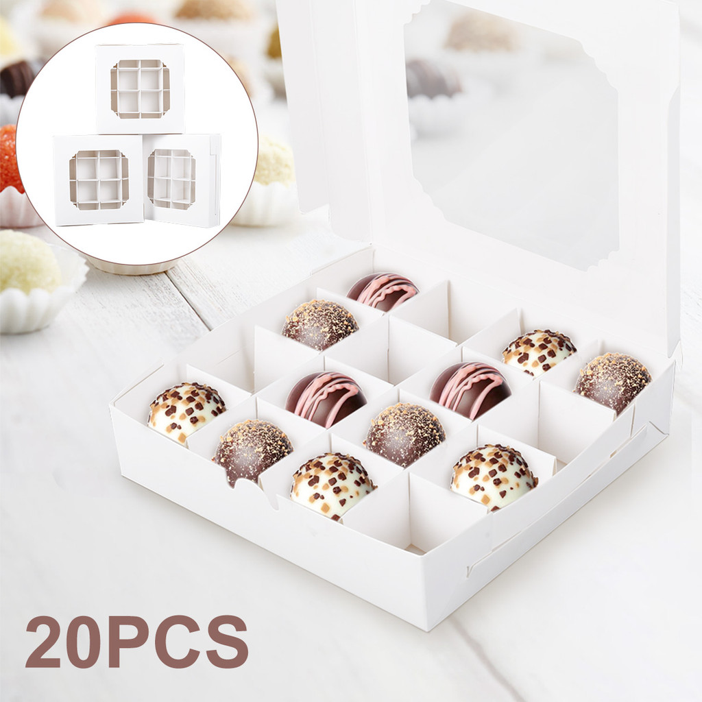 

20pcs Empty White Pick and Mix Sweet Boxes with Inserts Clear Window and Divider for Chocolate Sweet Assortment 16-Compartments
