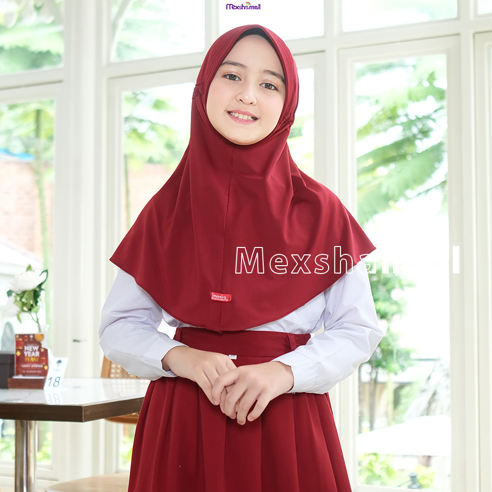 Hijab Instan Serut Anak Sekolah Polos Aqeela Usia 7-12 Tahun Jersey Premium By Shamira