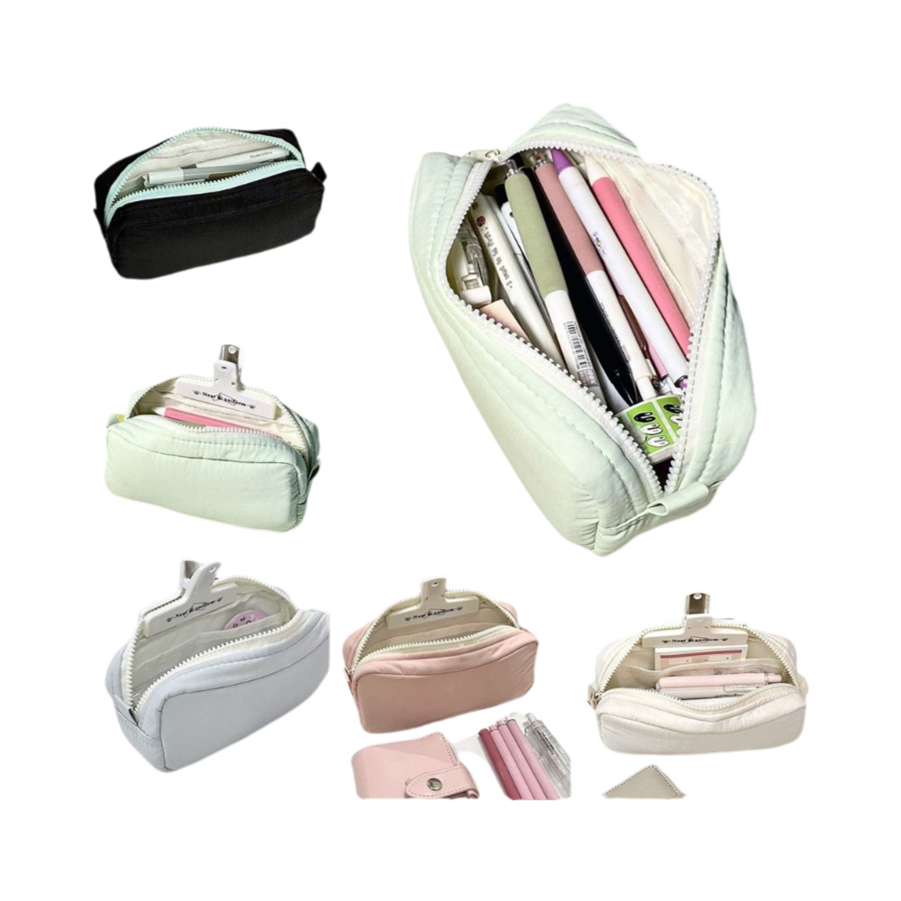 

Simplicity Solid Color Pen Bag Large Capacity Portable Pencil Case Zipper Design Stationery Bag Back To School