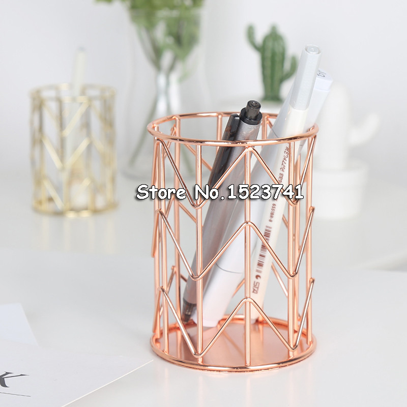 

Stationery Metal Gold Rose Gold Desktop Pen Holder For School Boy Girl Gift Office Accessories Organizer Makeup Brush Pencil Box